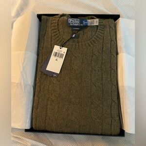 NWT Polo Ralph Lauren Iconic 100% Cashmere Cable-Knit Sweater Green Size XL
